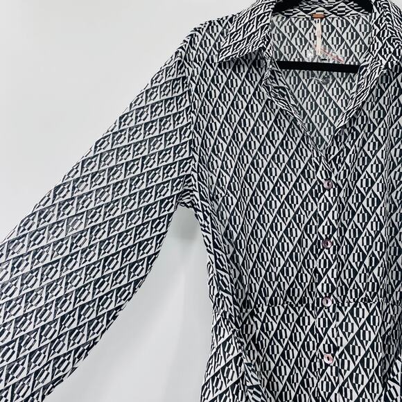 NEW Free People Rillo Beach Summer Shirtdress Small Black White Lightweight - Picture 13 of 16